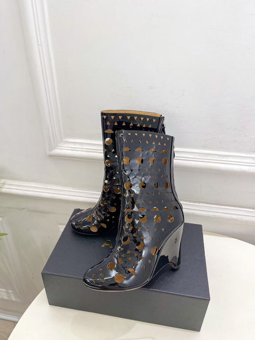 Alaïa Vienne Ankle Wedge Heel Boots 90mm Black Suede