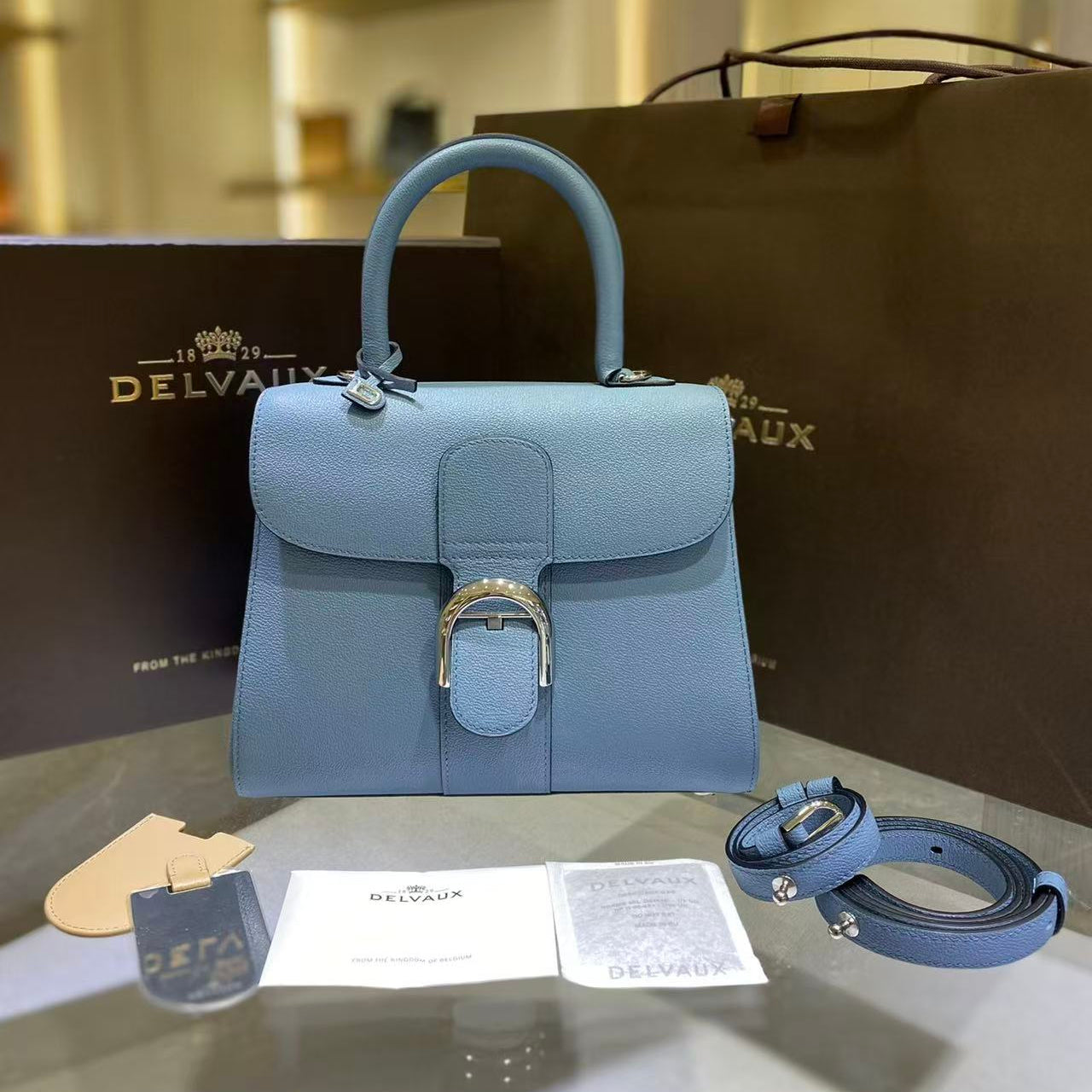 Delvaux Tempo Baby Blue in Grained Calfskin