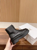 The Row Zipped Flatform Ankle Boots 40mm Black Leather
