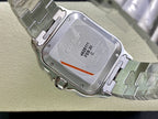 SANTOS DE CARTIE LARGE STEEL CASE BLACK BEZEL WHITE DIAL