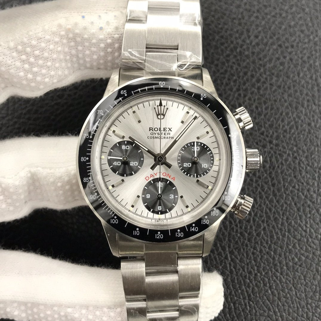 DAYTONA 38MM   BLACK BEZEL SILVER DIAL