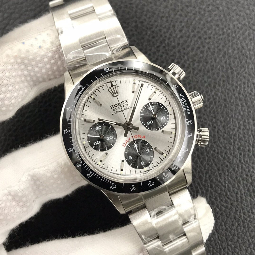 DAYTONA 38MM   BLACK BEZEL SILVER DIAL