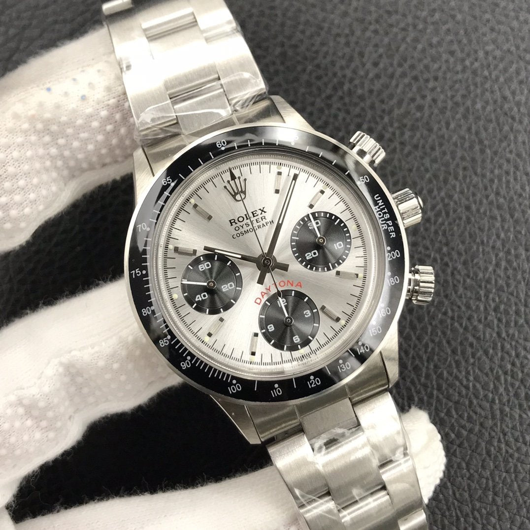 DAYTONA 38MM   BLACK BEZEL SILVER DIAL