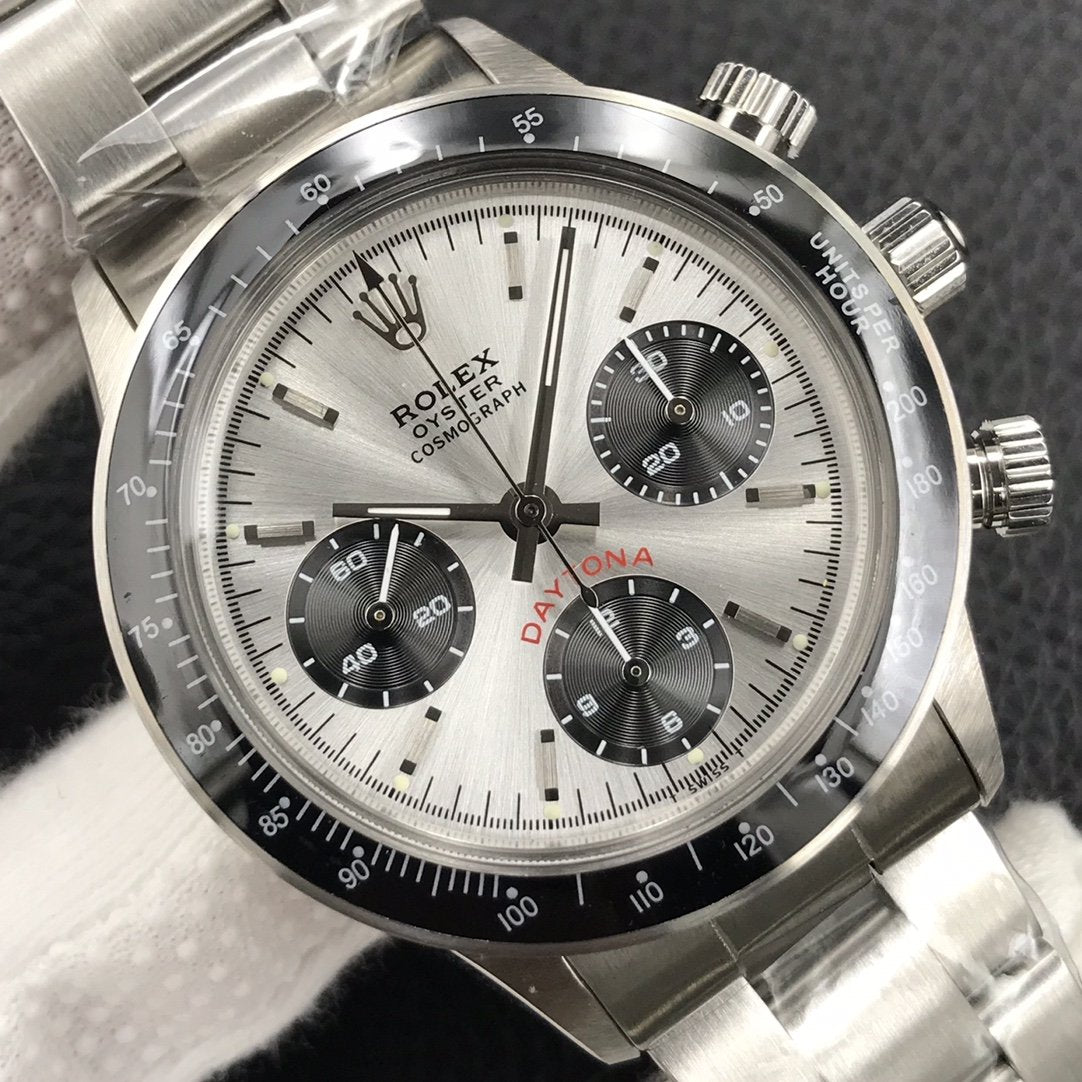 DAYTONA 38MM   BLACK BEZEL SILVER DIAL