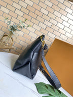 MAIDA HOBO 33CM BLACK MONOGRAM EMBOSSED GRAINED COWHIDE
