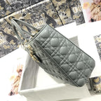 LARGE LADY BAG 32CM GRAY CANNAGE LAMBSKIN