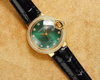 BALLON BLEU 33MM GOLD CASE GREEN DIAL LEATHER STRAP