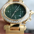 CARTIE PASHA 35MM QUARTZ GOLD CASE DIAMOND BEZEL BLUE DIAL