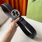 GG BELT INTERLOCKING G BUCKLE BLACK LEATHER