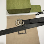 DOUBLE G SILVER BUCKLE 40MM BLACK LEATHER