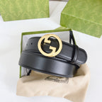 INTERLOCKING G GOLD BUCKLE 40MM BLACK LEAHTER