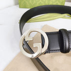 INTERLOCKING G SILVER BUCKLE 40MM BLACK LEAHTER