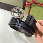 INTERLOCKING G SILVER BUCKLE 37MM BLACK BROWN LEATHER