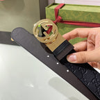 INTERLOCKING G GOLD BUCKLE 37MM BLACK BROWN LEATHER