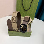 INTERLOCKING G BLACK GREY BUCKLE 40MM BEIGE CANVAS