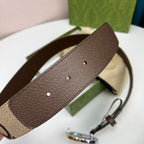 INTERLOCKING G GOLD GREY BUCKLE 40MM BEIGE CANVAS
