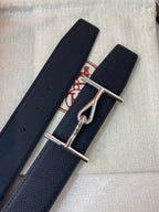 H JUMBO BELT 38MM SILVER BUCKLE DARK BLUE BLACK LEATHER