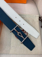 H JUMBO BELT 38MM SILVER BUCKLE BLUE WHITE LEATHER