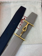 H JUMBO BELT 40MM GOLD BUCKLE DARK BLUE GREY LEATHER
