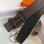 H TONIGHT BELT 38MM BLACK BUCKLE BLACK ETOUPE LEATHER