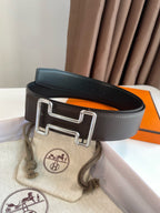 H TONIGHT BELT 38MM SILVER BUCKLE BLACK GRAPHITE LEATHER