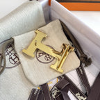 H CONTANCE BELT 38MM GOLD BUCKLE GOLD GREY LEATHER