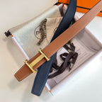 H AGORA BELT 32MM DARK BLUE BROWN LEATHER