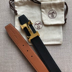 H CONTANCE BELT 38MM GOLD BUCKLE BROWN BLACK LEATHER