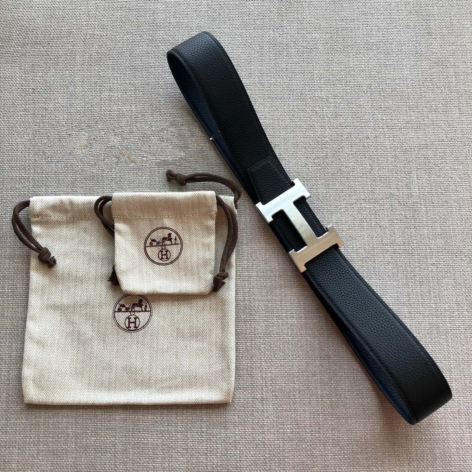 H CONTANCE BELT 38MM BLACK DARK BLUE LEATHER