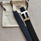 H CONTANCE BELT 38MM BLACK DARK BLUE LEATHER
