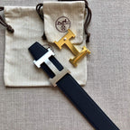 H CONTANCE BELT 38MM BLACK DARK BLUE LEATHER