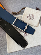 H TUBE BELT 38MM SILVER BUCKLE BLUE BLACK LEATHER