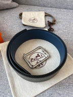 H TUBE BELT 38MM SILVER BUCKLE BLUE BLACK LEATHER