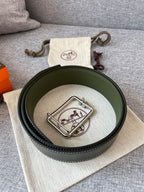 H TUBE BELT 38MM SILVER BUCKLE GREEN BLACK LEATHER