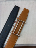 H RIDER RIVERSIBLE BELT 32MM SILVER BUCKLE PRUSSIAN BLUE GOLD LEATHER