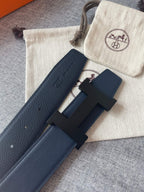 H CONSTANCE REVERSIBLE BELT 38MM BLACK BUCKLE NAVY BLUE LEATHER