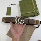 GG BELT 40MM SILVER BUCKLE BEIGE CANVAS