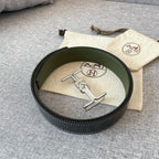 H MARIN REVERSIBLE BELT 32MM SILVER BUCKLE BLACK DARK GREEN LEATHER