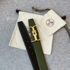 H MARIN REVERSIBLE BELT 32MM GOLD BUCKLE BLACK DARK GREEN LEATHER