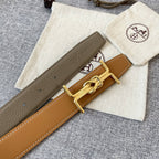H MARIN REVERSIBLE BELT 32MM GOLD BUCKLE TIN GREY GOLD LEATHER
