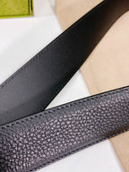 G BELT SILVER BUCKLE BLACK LEATHER 4.0CM