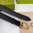 G BELT GOLD BUCKLE BLACK LEATHER 4.0CM