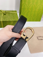 G BELT GOLD BUCKLE BLACK LEATHER 4.0CM