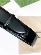 G BELT GOLD SQUARE INSTALL BUCKLE BLACK LEATHER 4.0CM