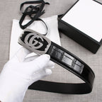 G BELT SILVER BUCKLE CROCODILE POLISHED BLACK  3.8CM