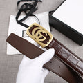 G BELT GOLD BUCKLE CROCODILE POLISHED BROWN  3.8CM