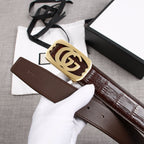 G BELT GOLD BUCKLE CROCODILE POLISHED BROWN  3.8CM