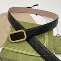 G BELT GOLD SQUARE BUCKLE BLACK LEATHER 3.5CM