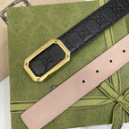 G BELT GOLD SQUARE BUCKLE BLACK LEATHER 3.5CM
