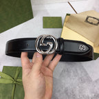 GC BELT SILVER BUCKLE BACK LEATHER 4.0CM